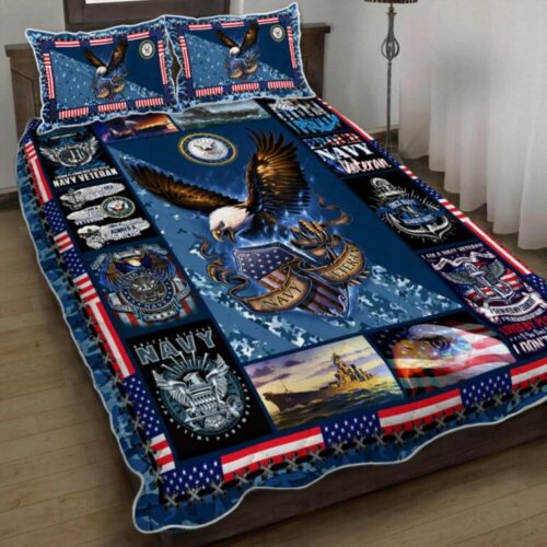 Proud Navy Veteran Eagle Quilt Bedding Set