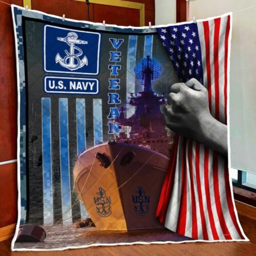 I Am A Proud Navy Veteran Quilt Blanket HBLVTRQI02