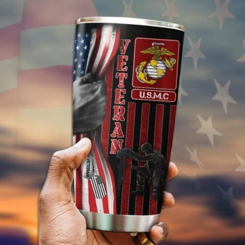 US Veteran American flag camo stainless steel tumbler