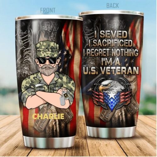 US ARMY SINCE EAGLE WITH AMERICAN FLAG WINGS STAINLESS STEEL TUMBLER PROUD MILITARY UXVET12TBL