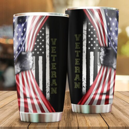 US VETERAN AMERICAN FLAG CAMO STAINLESS STEEL TUMBLER PROUD MILITARY