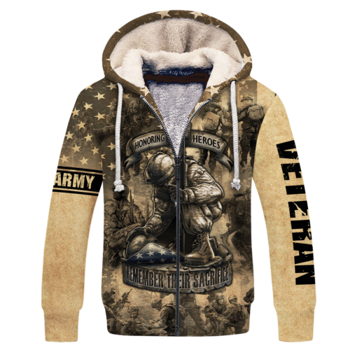 ARMY VETERAN NTD-2410-AM-ED Premium Heavy Fleece Zip Hoodie