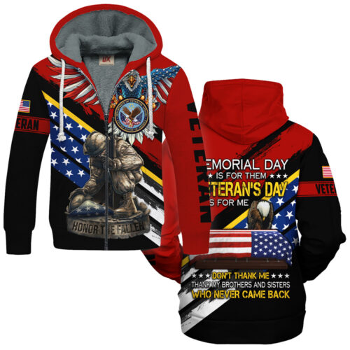 VETERAN UXVET53A-VTR Premium Heavy Fleece Zip Hoodie