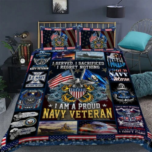 U.S. Navy I Am A Proud Navy Veteran Quilt Bedding Set UXVET16BD