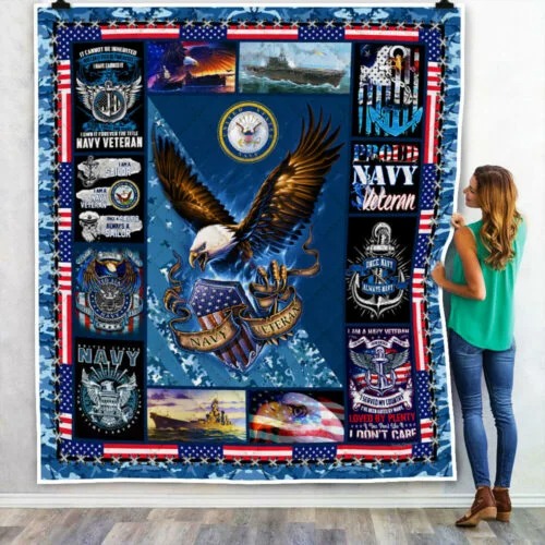 Proud Navy Veteran Eagle Quilt Blanket