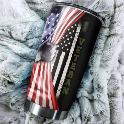 US VETERAN AMERICAN FLAG CAMO STAINLESS STEEL TUMBLER PROUD MILITARY