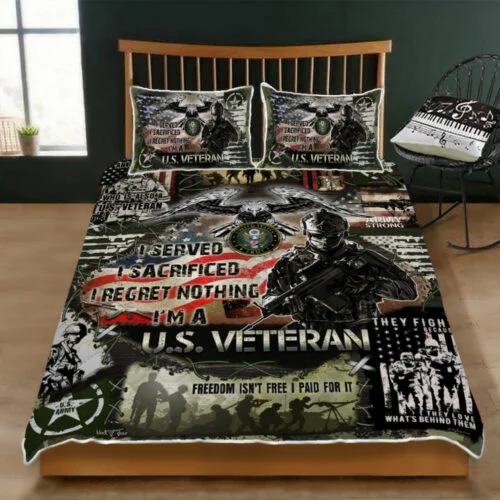 U.S. Army Veteran, I Regret Nothing Quilt Bedding Set UXVET15BD